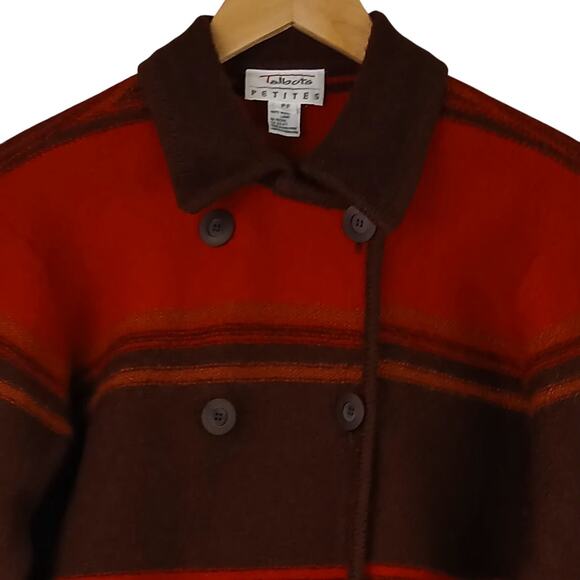Talbots Petites SZ PS 100% Wool Brown Red Color Blocked Cropped Button Up Blazer - Picture 3 of 5